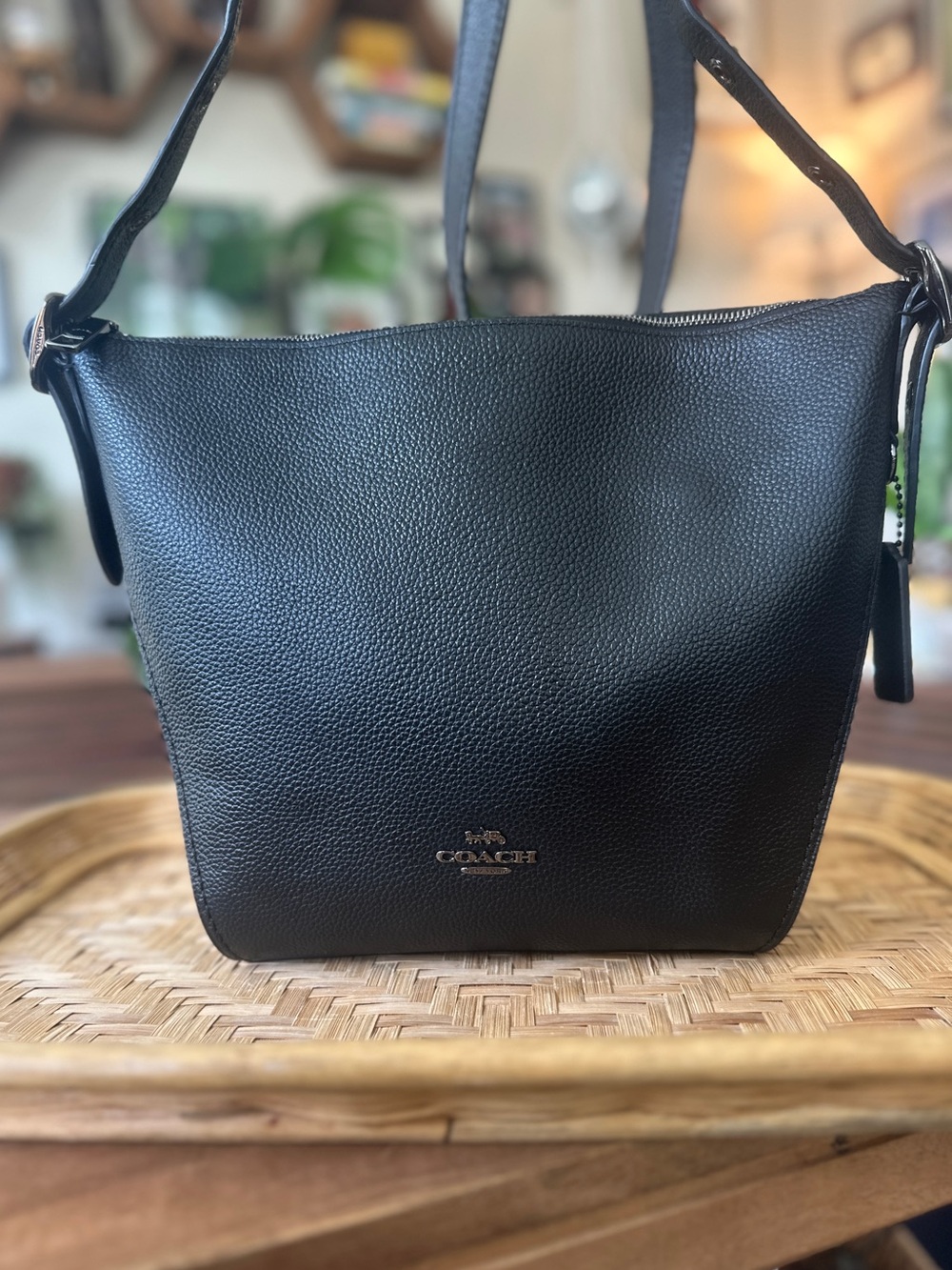 Coach Small Dufflette Crossbody Bag Black Pebbled Leather 21377 with Dust Bag